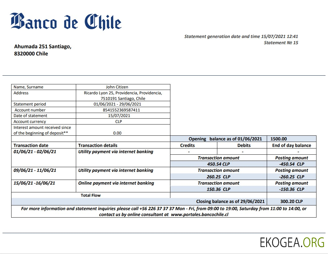 Chili Déclaration de la Banque du Chili